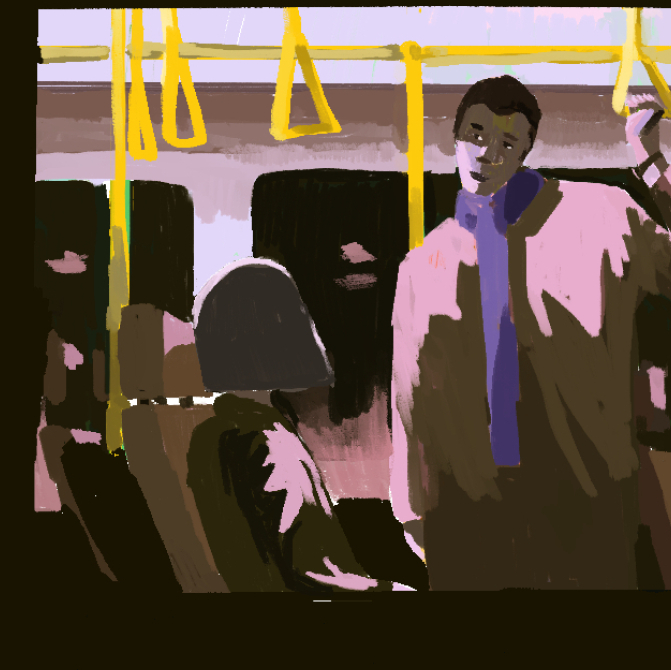 people meeting on a bus. illustration